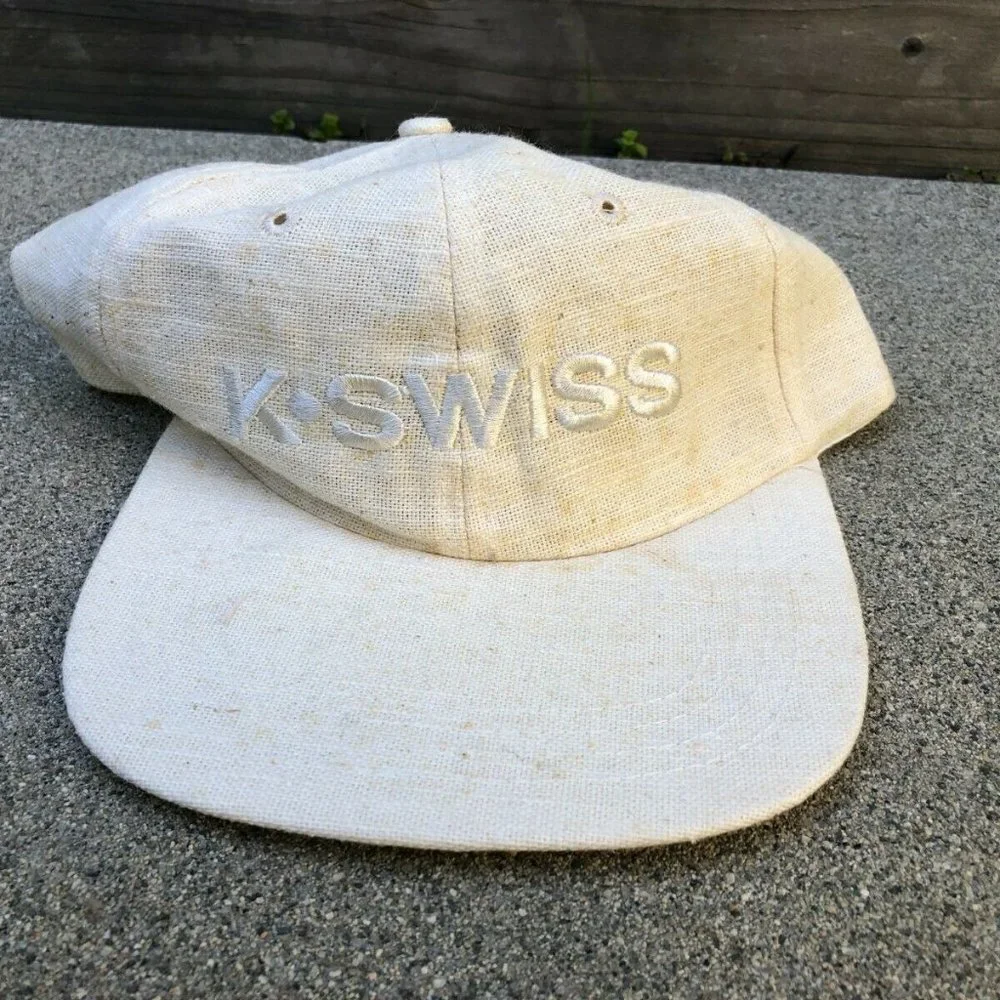 K-SWISS Vintage 80's Ramie Linen Blend Logo Hat Men's One Size Beige Embroidered